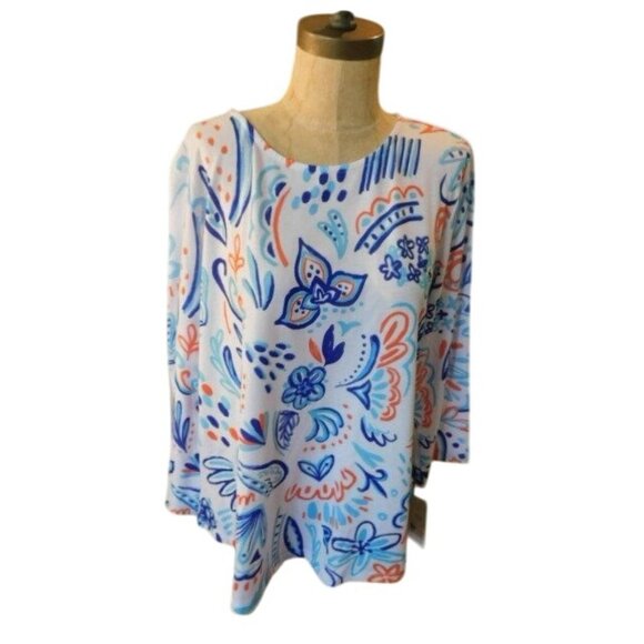 Jess & Jane Size S Small Artsy Viva Print Knit 3/4 Sleeve Top NWT - Picture 1 of 3